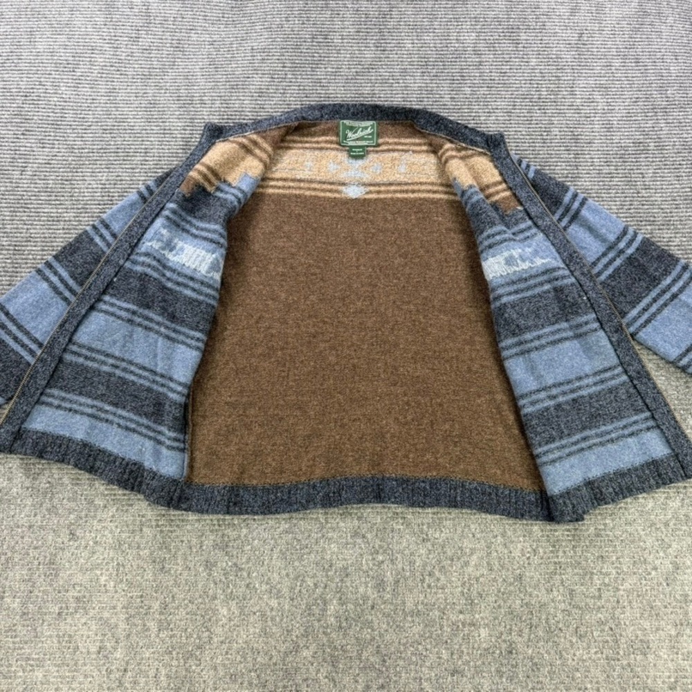 Woolrich Southwestern Lambswool Full Zip Sweater Womens Large Blue Brown Aztec - Picture 3 of 12